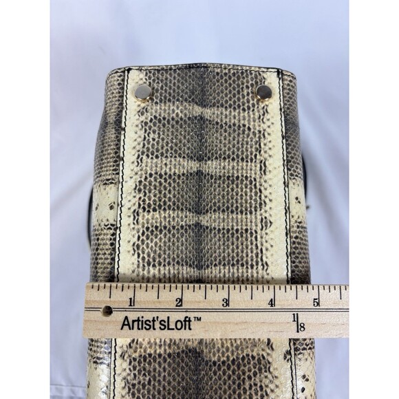 Bruno Magli 1936 Snake Embossed Satchel Bag Leather Top Handle Cream Brown - Picture 9 of 14